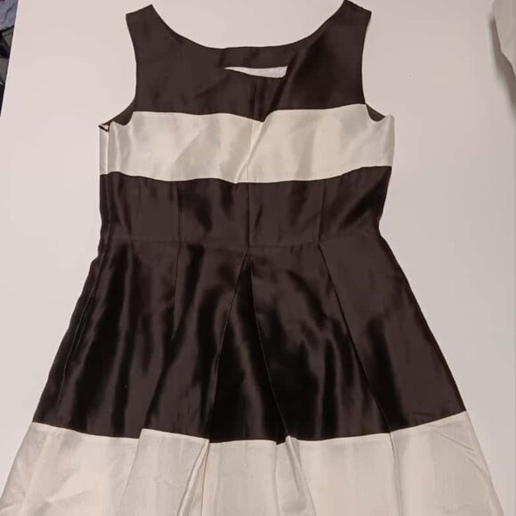 Kate Spade Black White Color Block Fit and Flare Pleated Midi Cocktail Dress - Picture 2 of 7